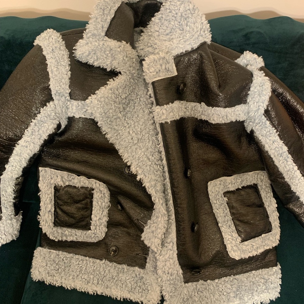 Nasty Gal Gray and Blue Teddy Jacket with Plush Material